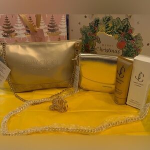 2 NWT JIMMY CHOO GOLD Crossbody Bags W/NIB JIMMY CHOO Moisturizer/Carriage Charm